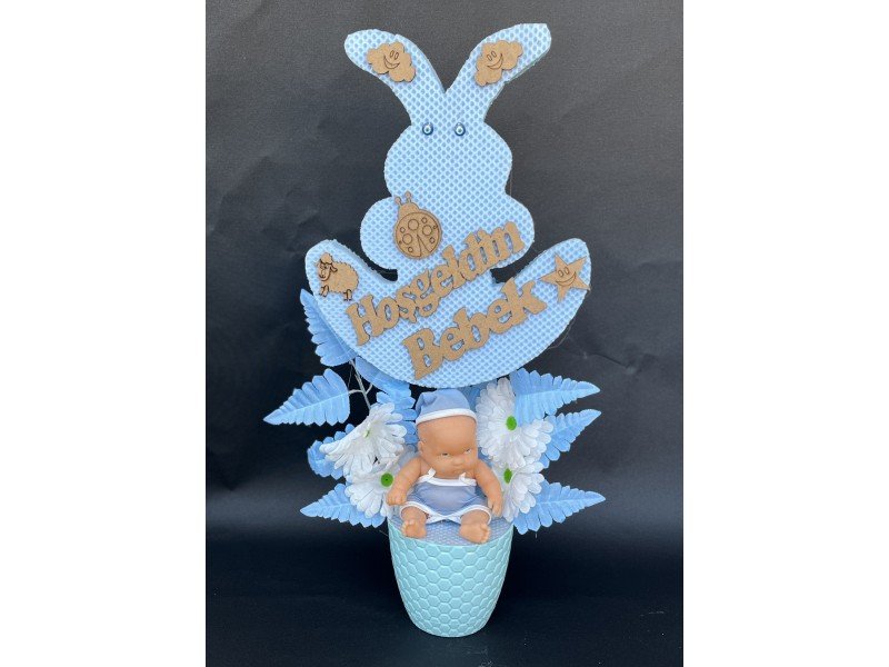 Strafor Tavşanlı Erkek Bebekli Yapay Çiçek Strafor Tavşanlı Erkek Bebekli Yapay Çiçek