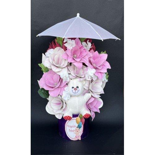 Ayıcıklı ve Şemsiyeli Bebekli Yapay Çiçek