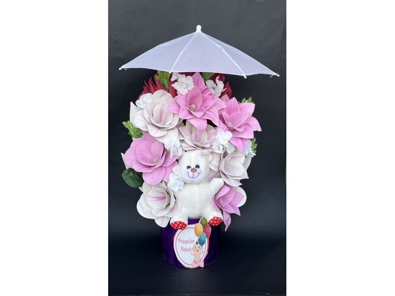Ayıcıklı ve Şemsiyeli Bebekli Yapay Çiçek