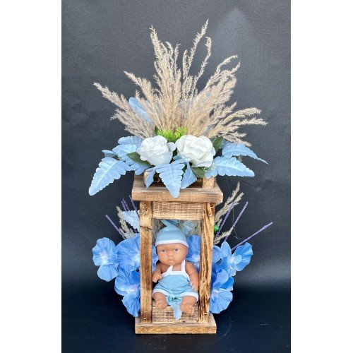 Ahşaplı Erkek Bebekli Yapay Çiçek